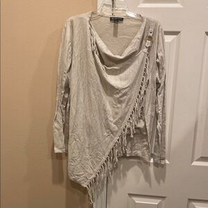 INC fringe long-sleeved wrap top